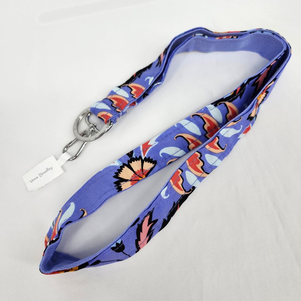 NEW Vera Bradley Wide Lanyard Purple Mural Garden Keyring ID Gift Travel Student